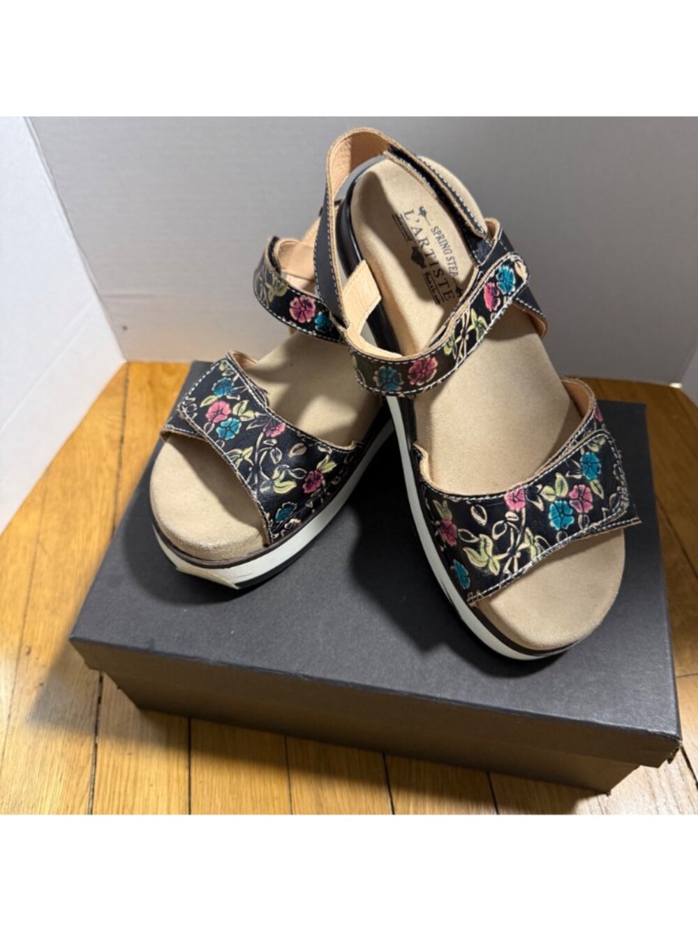 Spring Step L'Artiste Clara Womens Sandals EU38 Floral Leather Comfort Walking - Picture 14 of 16